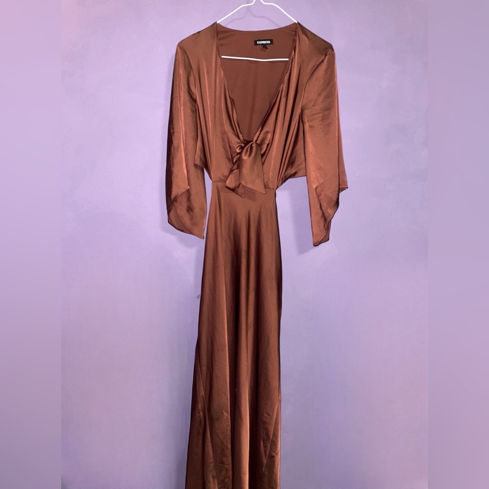 Satin tie front side cut out midi dress